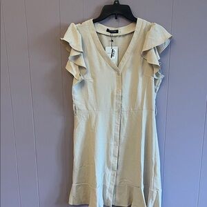 KOJOOIN Light Beige Ruffle-Sleeve Button Dress